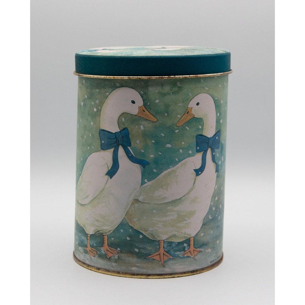Vintage Goose Canister Set Nesting Metal Tins Blue Bow Country Kitchen 3 Piece